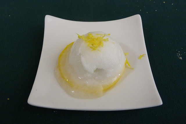 Sorbet decorated with lemon.