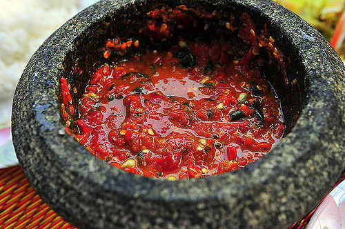 Sambal in a stone pestle